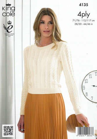 Ladies Cabled Sweater and Slipover in King Cole Bamboo 4 Ply (4135)
