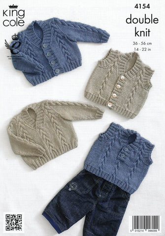 Waistcoat, Cardigan, Slipover and Sweater in King Cole Baby DK (4154)