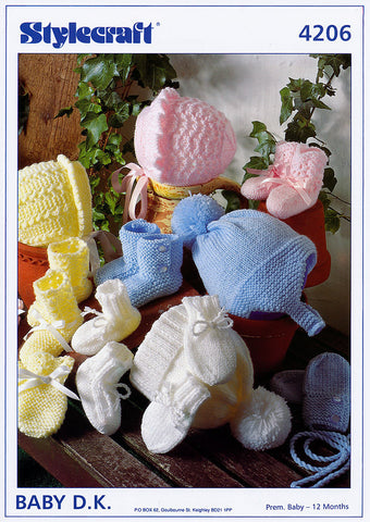 Bonnets, Cap, Helmet, Bootees & Mittens in Stylecraft Wondersoft DK (4206)