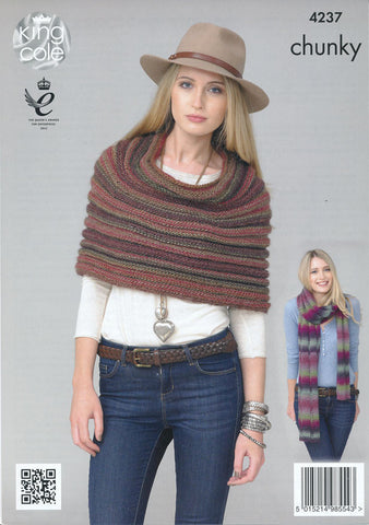 Snood, Lace Scarf and Shawl in King Cole Riot Chunky (4237)