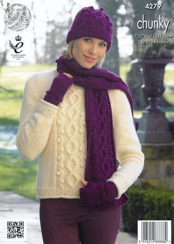 Sweater, Cowl, Hats, Scarf and Fingerless Gloves in King Cole Magnum Chunky (4279)