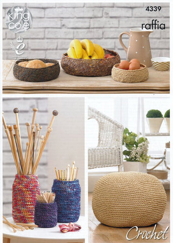 Crocheted Storage Bowls, Jar Covers and Pouffe in King Cole Raffia (4339)