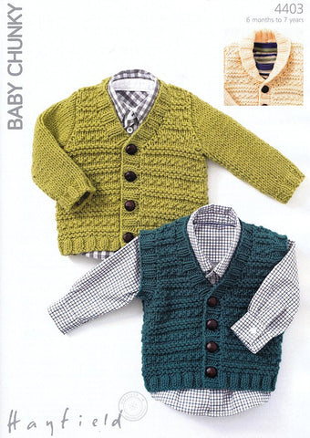 Waistcoat and Cardigans in Hayfield Baby Chunky (4403)