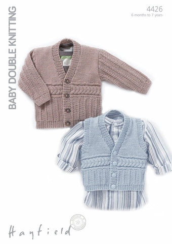 Boys V Neck Cardigan and Waistcoat In Hayfield Baby DK (4426)