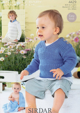 Sweaters and Blanket in Sirdar Snuggly Baby Bamboo DK (4429)