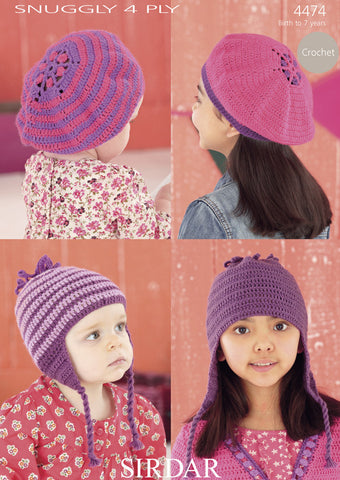 Berets and Crochet Helmets with Daisy Motif in Sirdar Snuggly 4 Ply (4474)