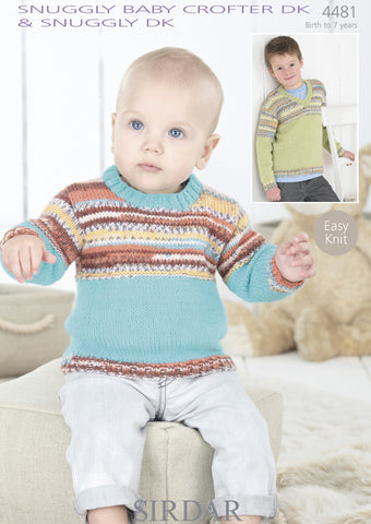 Boys Round Neck and V-Neck Sweaters in Sirdar Snuggly Baby Crofter DK & Snuggly DK (4481)