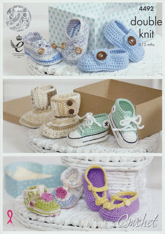 Crocheted Baby Shoes in King Cole Cherish and Cherished Baby DK (4492)