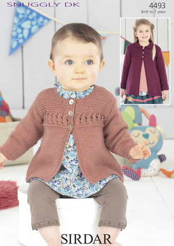 Girls Round Neck and Peter Pan Collar Coat in Sirdar Snuggly DK (4493)