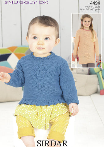 Girls Standard Length and Long Length Sweater in Sirdar Snuggly DK (4494)