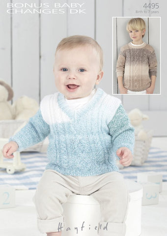 Boys V-Neck and Round Neck Cable Sweaters In Hayfield Bonus Baby Changes DK (4495)