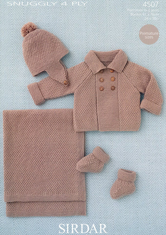 Baby Boy's Coat, Helmet, Booties and Blanket in Sirdar Snuggly 4 ply (4507)