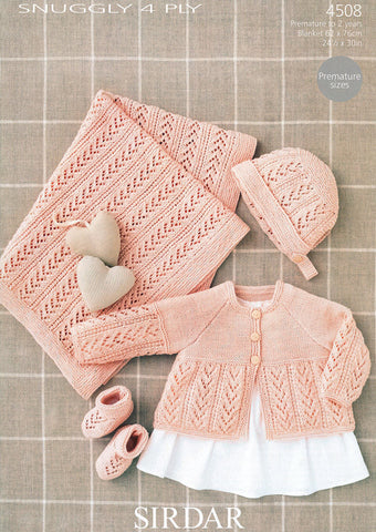 Coat, Bonnet, Booties and Blanket in Sirdar Snuggly 4 ply (4508)