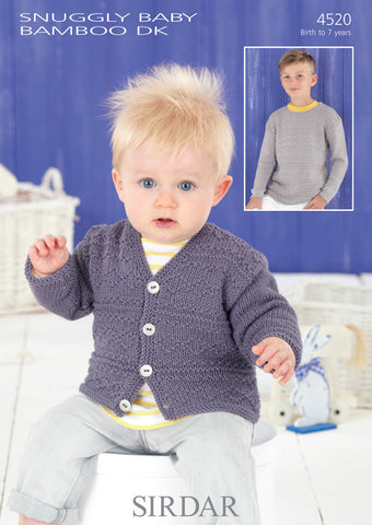 Babies and Boys Sweater and Cardigan in Sirdar Snuggly Baby Bamboo DK (4520)