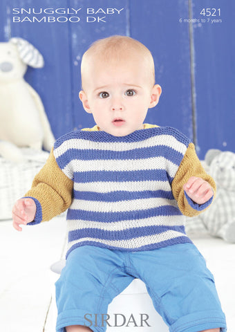 Babies and Boys Slash Neck Sweaters in Sirdar Snuggly Baby Bamboo DK (4521) - Digital Version