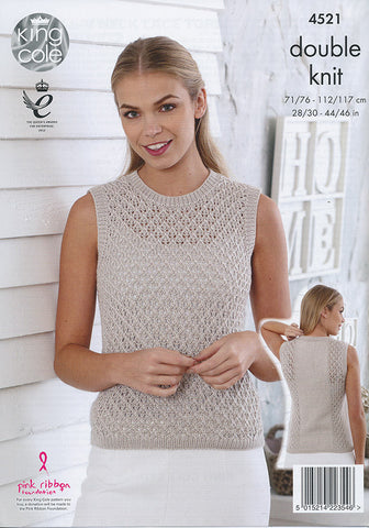 Round and V Neck Lace Tops in King Cole Smooth DK (4521)