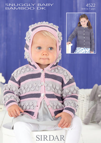 Girls Round Neck and Hooded Cardigans in Sirdar Snuggly Baby Bamboo DK (4522)