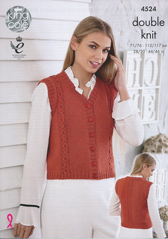 Waistcoat with Cap Sleeves or Armhole Borders in King Cole Smooth DK (4524)