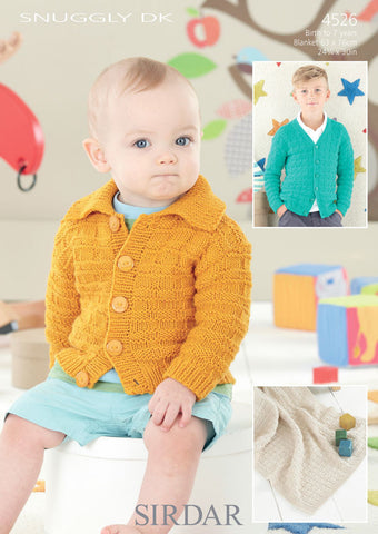 Babies & Boys V Neck and Flat Collared Cardigans and Blanket in Sirdar Snuggly DK (4526)