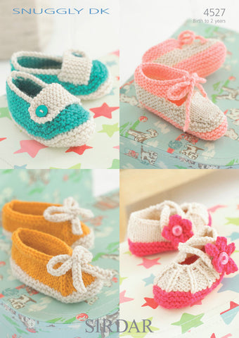 Shoes with Flower, Tab, Bow and Ankle Fastening in Sirdar Snuggly DK (4527)