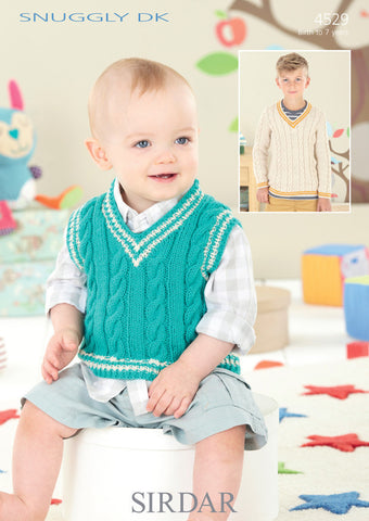Babies & Boys V Neck Cricket Sweater and Tank in Sirdar Snuggly DK (4529)