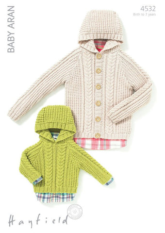Babies & Boys Hooded Jacket and Sweater in Hayfield Baby Aran (4532)