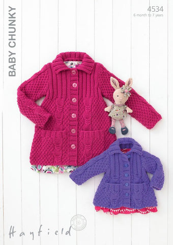 Babies & Girls Flat Collared Jacket in Hayfield Baby Chunky (4534)