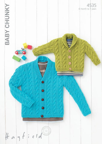 Babies & Boys Shawl Collared and V Neck Cardigans in Hayfield Baby Chunky (4535)