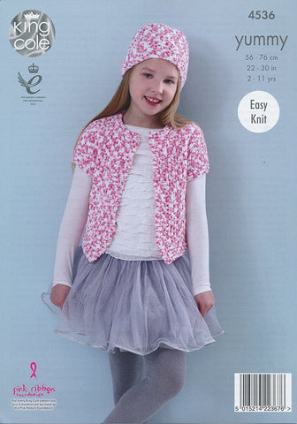 Waistcoat, Cardigan and Hat in King Cole Yummy (4536)