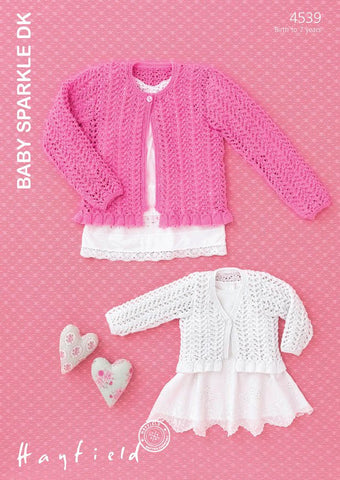 Babies & Girls Flat Round and V Neck Cardigans in Hayfield Baby Sparkle DK (4539)