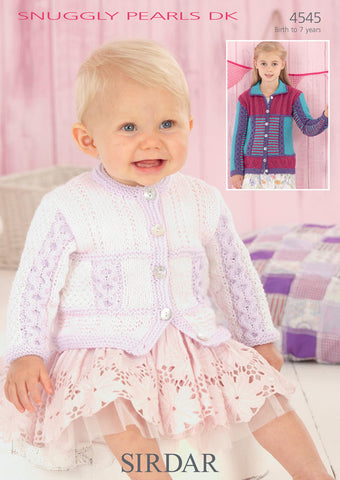 Babies Round Neck and Girls Flat Collared Cardigans in Sirdar Snuggly Pearls DK (4545) - Digital Version
