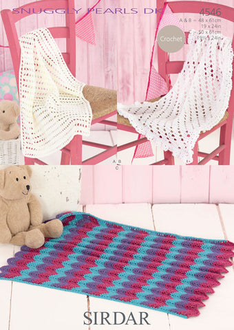 Closed Mesh, Fringed Edge and 3 Colour Zig Zag Blankets in Sirdar Snuggly Pearls DK (4546)