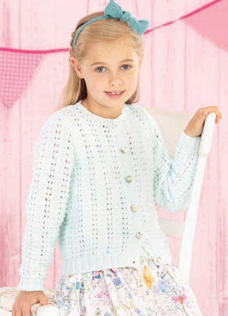 Girls Round Neck and Babies V Neck Cardigan in Sirdar Snuggly Pearls DK (4547) -Digital Version