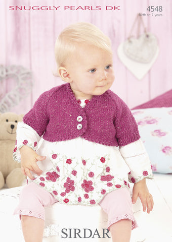 Girls Long Sleeved and Babies Short Sleeved Boleros in Sirdar Snuggly Pearls DK (4548)