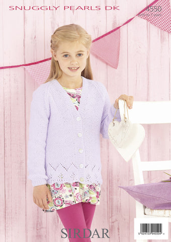 Girls V Neck and Round Neck Cardigans in Sirdar Snuggly Pearls DK (4550)