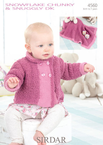 Babies and Girls Peter Pan Collared Jacket and Blanket in Sirdar Snowflake Chunky and Snuggly DK (4560)