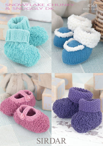 Babies Bootees in Sirdar Snowflake Chunky and Snuggly DK (4561)