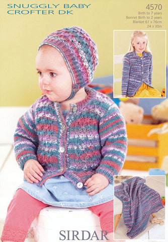 Babies and Girls Cardigans, Bonnet and Blanket in Sirdar Snuggly Baby Crofter DK (4570)