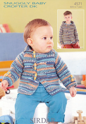 Babies and Boys Flat Collared and Hooded Jackets in Sirdar Snuggly Baby Crofter DK (4571)