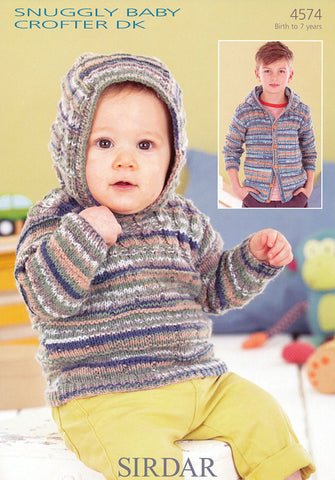 Babies and Boys Hooded Sweater and Jacket in Sirdar Snuggly Baby Crofter DK (4574)