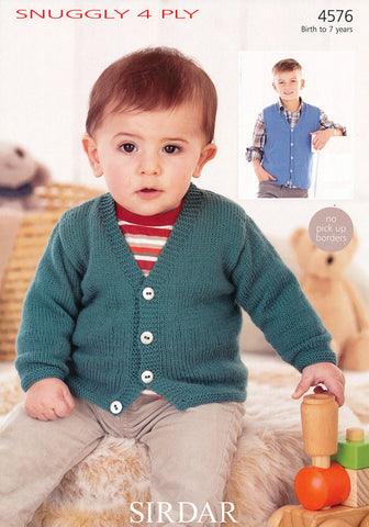 Boys V Neck Cardigan and Waistcoat in Sirdar Snuggly 4 Ply (4576)