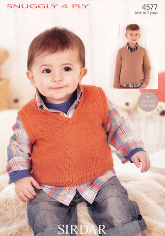 Boys V Neck Tank and Sweater in Sirdar Snuggly 4 Ply (4577)