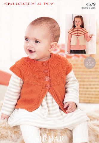 Girls Round Neck Short Sleeved Cardigans in Sirdar Snuggly 4 Ply (4579)