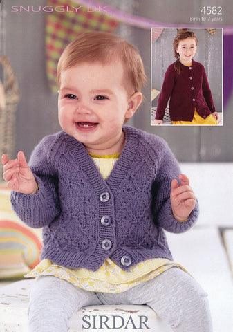 Girls V Neck and Round Neck Cardigan in Sirdar Snuggly DK (4582)