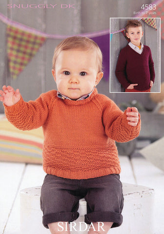 Boys Round Neck and V Neck Sweaters in Sirdar Snuggly DK (4583)