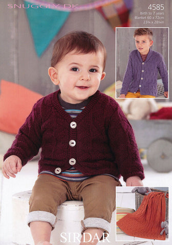 Boys V Neck and Shawl Collared Cardigans and Blanket in Sirdar Snuggly DK (4585)