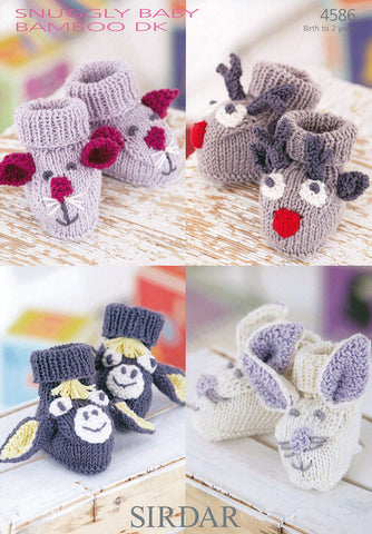 Mouse, Donkey, Rabbit and Reindeer Bootees in Sirdar Baby Bamboo DK (4586)