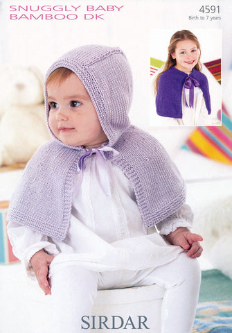 Girls Round Neck and Hooded Capes in Sirdar Snuggly Baby Bamboo DK (4591)