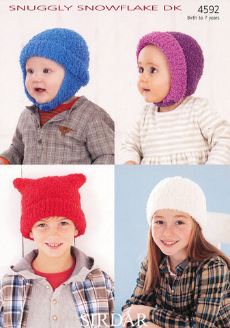 Helmet, Pull On Hat, Bonnet and T-Bag Hat in Sirdar Snuggly Snowflake DK (4592)