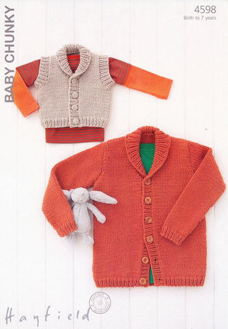Boys Shawl Collared Wasicoat and Cardigan in Hayfield Baby Chunky (4598)